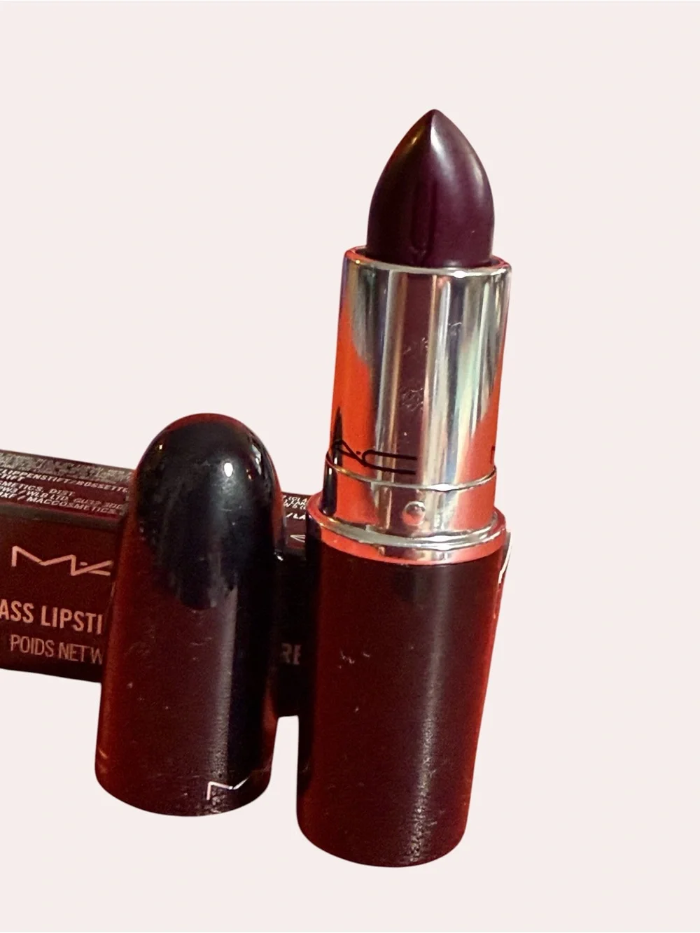 MAC Lustreglass Lipstick in shade, SUCCUMB TO PLUM Deep Plum